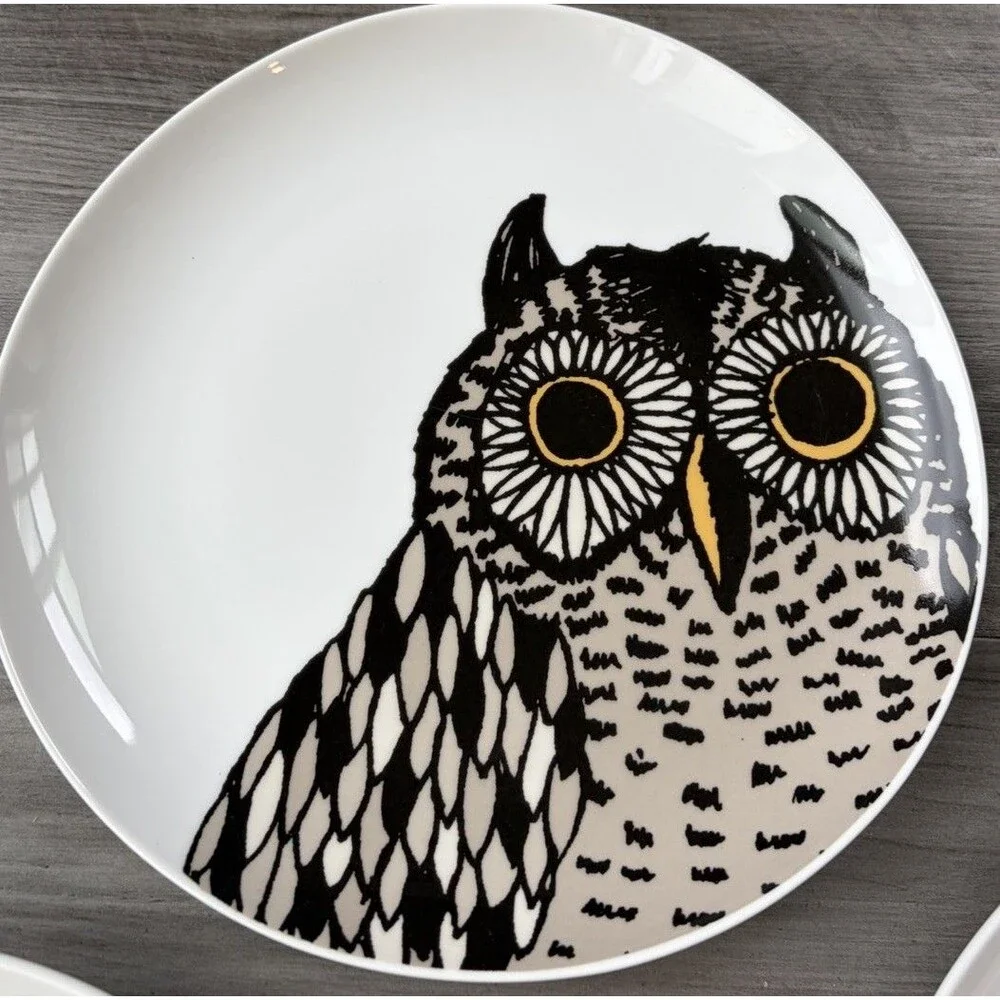 West Elm Owl Salad Plates Set of 4 Rachel Kozlowski Organic Porcelain Dessert